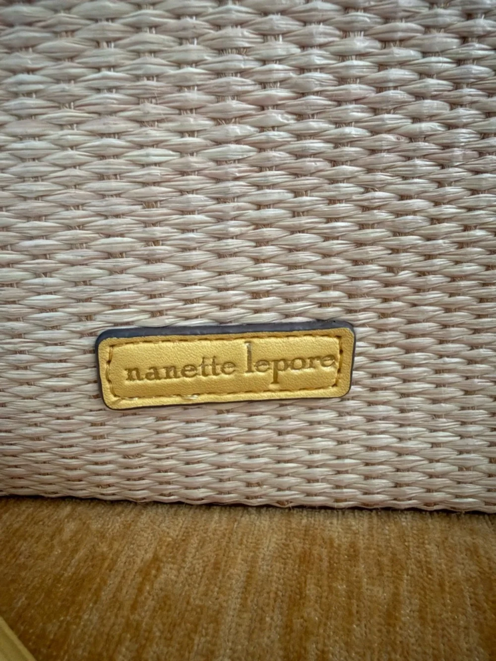 Nanette Lepore Woven Straw Crossbody with Yellow Trim